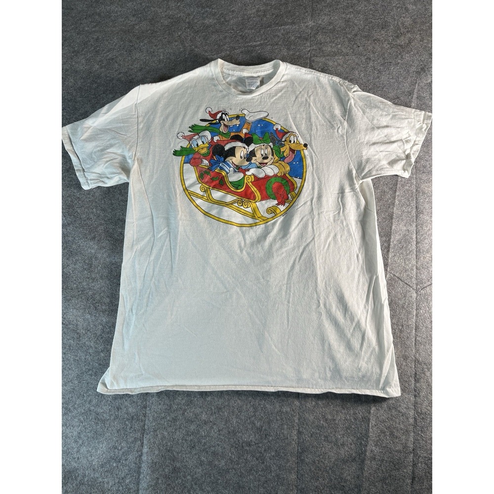 Vintage Mickey Mouse Shirt Mens Large White Disney 90s Christmas Edition Cartoon